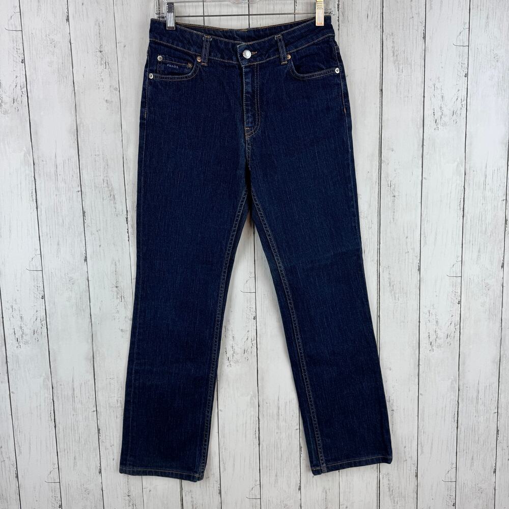 PRADA Dark Blue Stretch Denim Contour Fit Straight Leg High Rise Jeans Size 29 - Picture 8 of 16